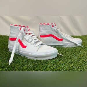 Vans Sk8-Hili Tapered Womens Size 7 US White & Neon Pink Pop Leather Skate Shoes